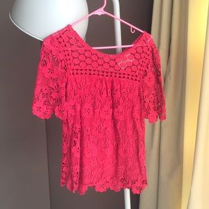 Anthropologie red lacy top